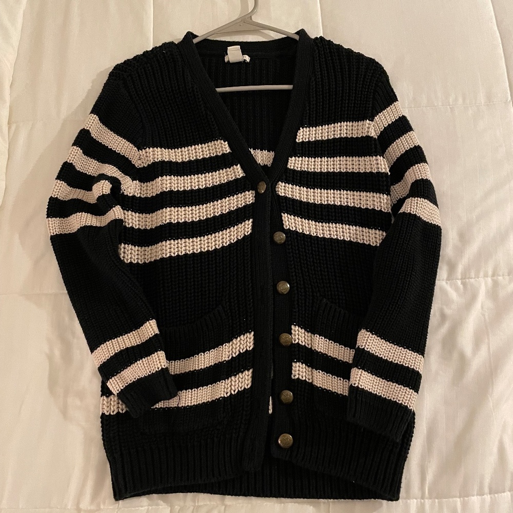 Forever 21 Black & Cream Striped Cardigan (Size Small)